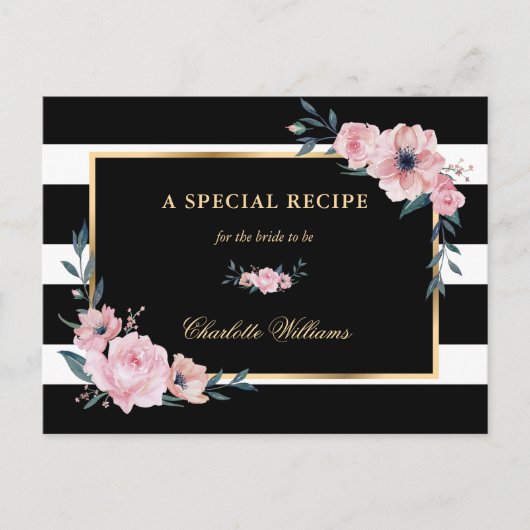 Postale Carte de recette Fête des mariées rose florale noi (Devant)