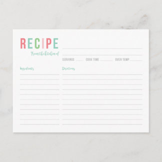 Postale Carte de recette Fête des mariées turquoise et ros