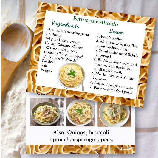 Postale Carte de recette Fettuccini Alfredo