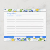 Postale Carte de recette Floral Fleur Bleu Bleu Fleur Blan (Dos)