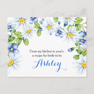Postale Carte de recette Floral Fleur Bleu Bleu Fleur Blan
