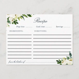 Postale Carte de recette florale blanche en ivoire d'aquar