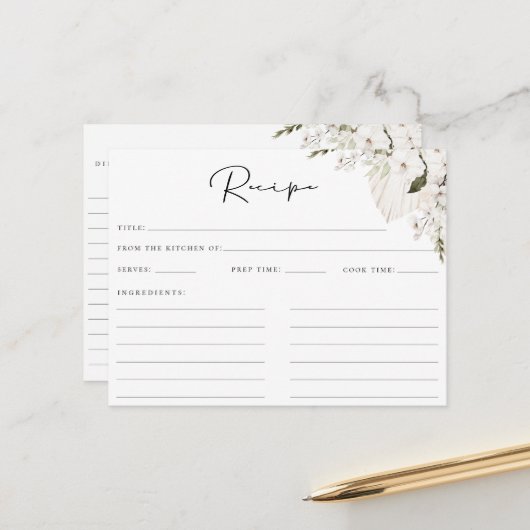 Postale Carte de recette florale bohème blanche (Devant/Arrière en situation)