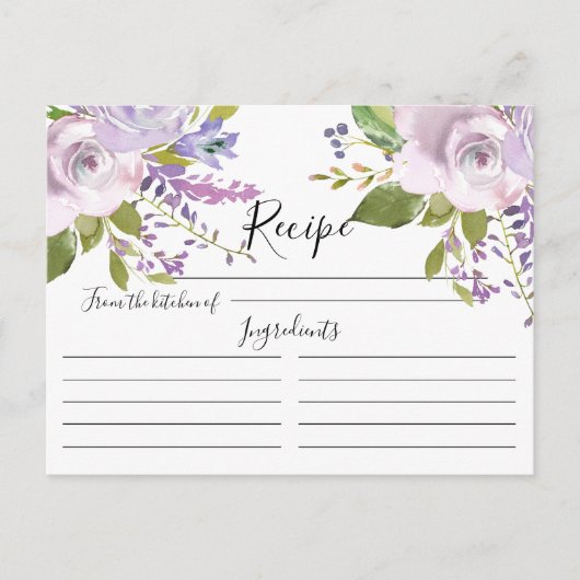 Postale Carte de recette florale Lavender Watercolor (Devant)
