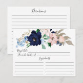 Postale Carte de recette florale Navy & Blush (Devant / Derrière)