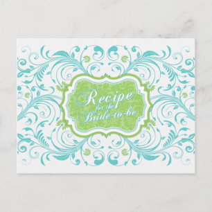 Postale Carte de recette florale verte turquoise pour la m