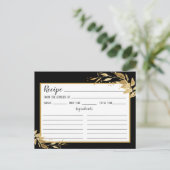 Postale Carte de recette Gold Black Botanical Foliage (Debout devant)