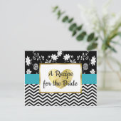 Postale Carte de recette Mariage Floral Bleu Bleu, Noir (Debout devant)