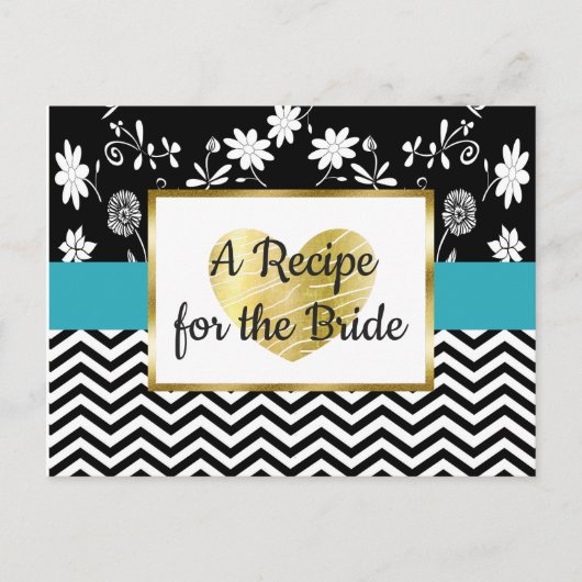 Postale Carte de recette Mariage Floral Bleu Bleu, Noir (Devant)