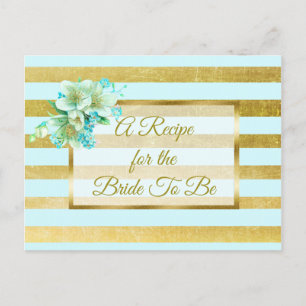 Postale Carte de recette mariage floral bleu et or