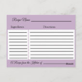 Postale Carte de recette mariage papillon violet et or (Dos)