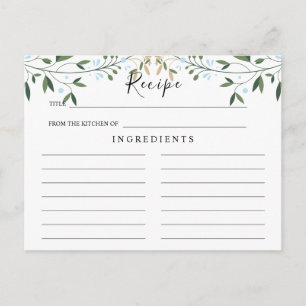 Postale Carte de recette Mariage vert, aquarelle feuille