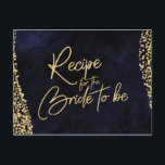 Postale Carte de recette Marine Blue Watercolor & Gold Bri<br><div class="desc">Navy Blue Watercolor & Gold Glam Confetti Parfait pour les cartes de recettes de mariage d'automne ou d'hiver avec une police de caractères à la main à la mode. ~ Regardez ma boutique pour voir toute la collection de mariages avec ce design!</div>
