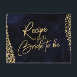 Postale Carte de recette Marine Blue Watercolor & Gold Bri<br><div class="desc">Navy Blue Watercolor & Gold Glam Confetti Parfait pour les cartes de recettes de mariage d'automne ou d'hiver avec une police de caractères à la main à la mode. ~ Regardez ma boutique pour voir toute la collection de mariages avec ce design!</div>