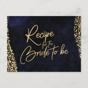 Postale Carte de recette Marine Blue Watercolor & Gold Bri