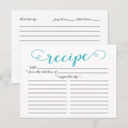 Postale Carte de recette moderne Aqua Blue Script Fête des (Devant / Derrière)