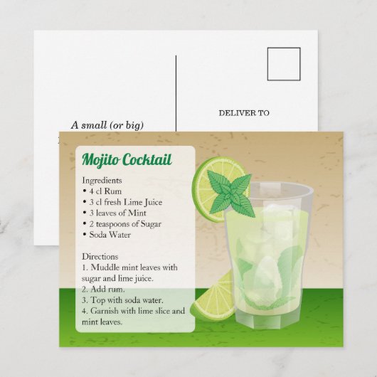 Postale Carte de recette Mojito (Devant / Derrière)