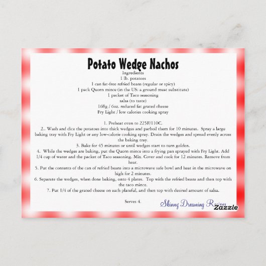 Postale Carte de recette Nachos Potato Wedge (Dos)