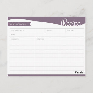 Postale Carte de recette personnalisée violet et blanc