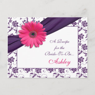 Postale Carte de recette Pink Daisy Purple Damask pour la
