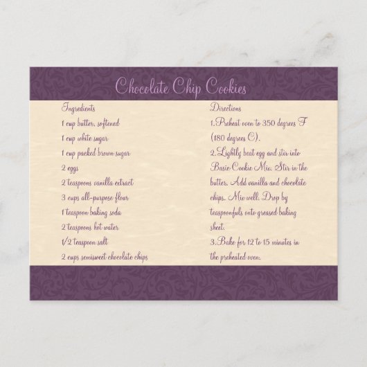 Postale Carte de recette Plum Filigree (Devant)