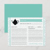 Postale Carte de recette pour la cuisine nuptiale de thé P (Devant / Derrière)