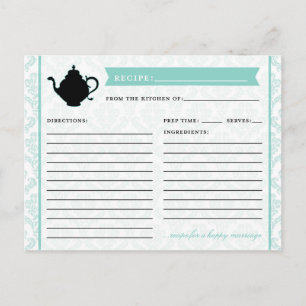 Postale Carte de recette pour la cuisine nuptiale de thé P