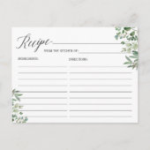 Postale Carte de recette pour la mariée Chic Eucalyptus Fe (Devant)