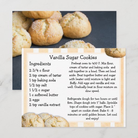 Postale Carte de recette pour les biscuits à sucre Vanilla (Devant / Derrière)