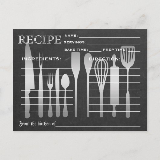 Postale Carte de recette rétro Black Chalkboard Outils de (Devant)