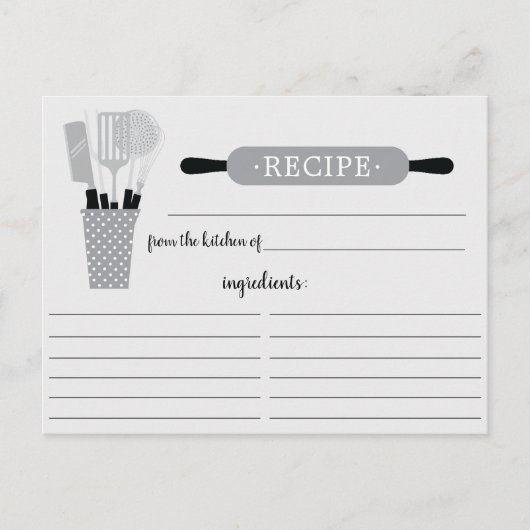 Postale Carte de recette Retro Gris Rolling Pin Outils de  (Devant)