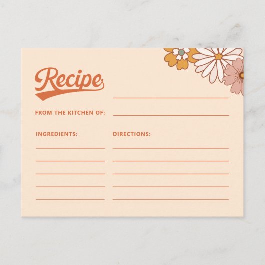 Postale Carte de recette rétro groovy pour la mariée (Devant)