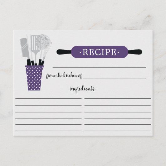 Postale Carte de recette Retro Purple Rolling Pin Outils d (Devant)
