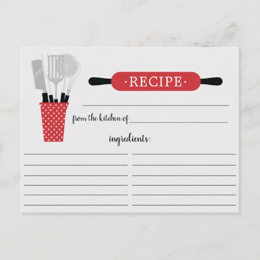 Postale Carte de recette Retro Red Rolling Pin Kitchen Too (Devant)