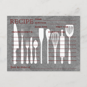 Postale Carte de recette rétro tableau noir Outils de cuis