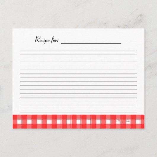 Postale Carte de recette rouge blanc pays plaid (Dos)