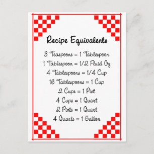 Postale Carte de recette rouge contrôlée Équivalents de cu
