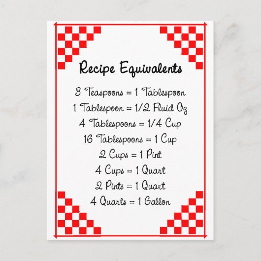 Postale Carte de recette rouge contrôlée Équivalents de cu (Devant)