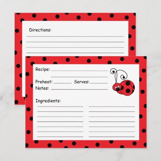 Postale Carte de recette rouge de bitty Ladybug (Devant / Derrière)