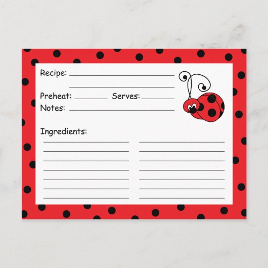 Postale Carte de recette rouge de bitty Ladybug (Devant)