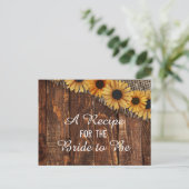 Postale Carte de recette Rustic Wood & Burlap Sunflower Br (Debout devant)