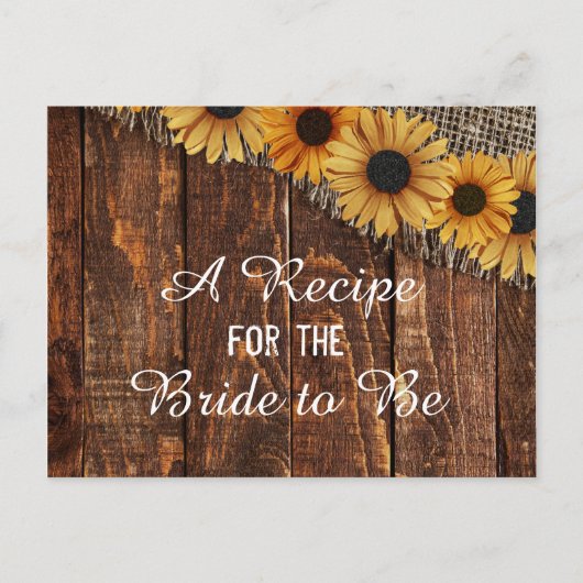 Postale Carte de recette Rustic Wood & Burlap Sunflower Br (Devant)