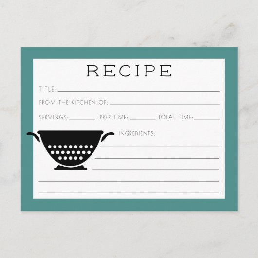 Postale Carte de recette | Simple et moderne (Devant)