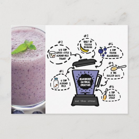 Postale Carte de recette Smoothie pour avoine à bleuets (Devant)