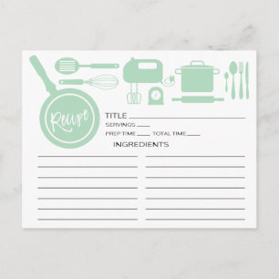 Postale Carte de recettes de cuisine moderne Mint Green Us
