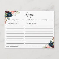 carte de recettes florales bleu marine bordeaux et