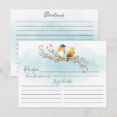 Postale Carte de recettes Inséparables d'aquarelle moderne (Devant / Derrière)
