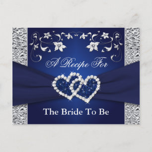 Postale Carte de recettes Navy Blue, Silver Floral Hearts