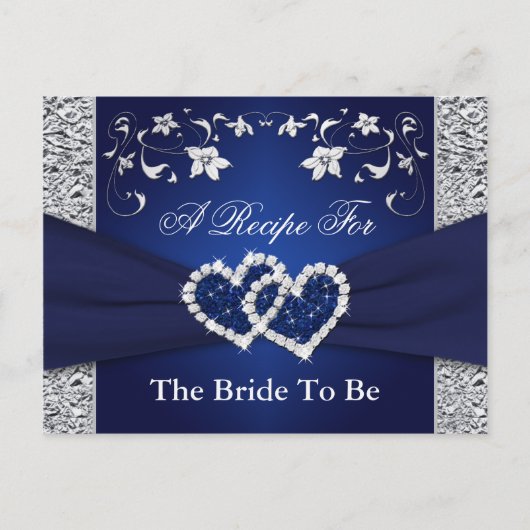 Postale Carte de recettes Navy Blue, Silver Floral Hearts (Devant)