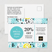 Postale Carte de réduction Coupon Jaune Bleu Motifs Abstra (Devant / Derrière)